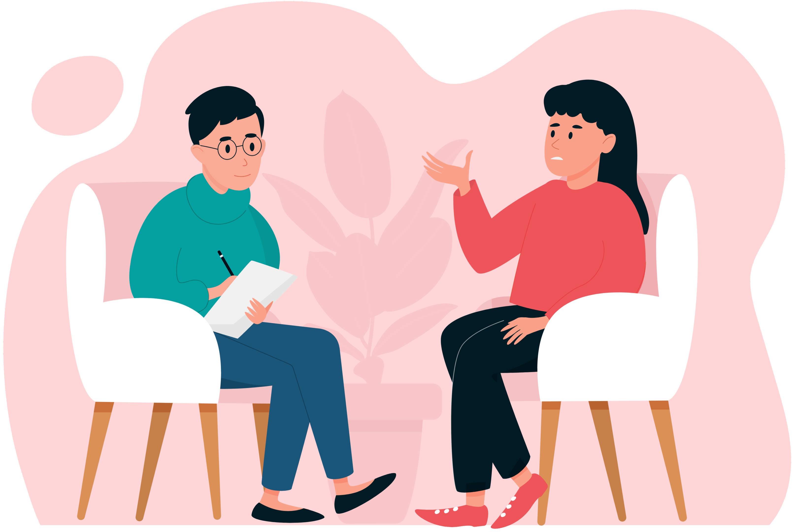 Two people talking in a counseling session.
